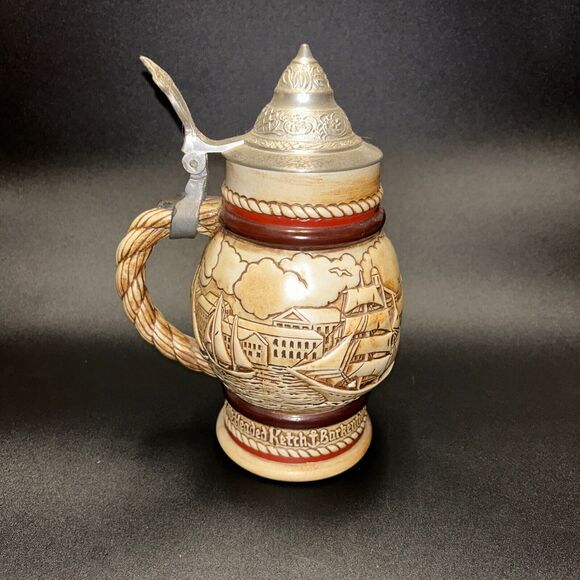 Vintage 1977 Avon Beer Stein Sailing Nautical Tall Ships Boats 9" (H) - Picture 1 of 11